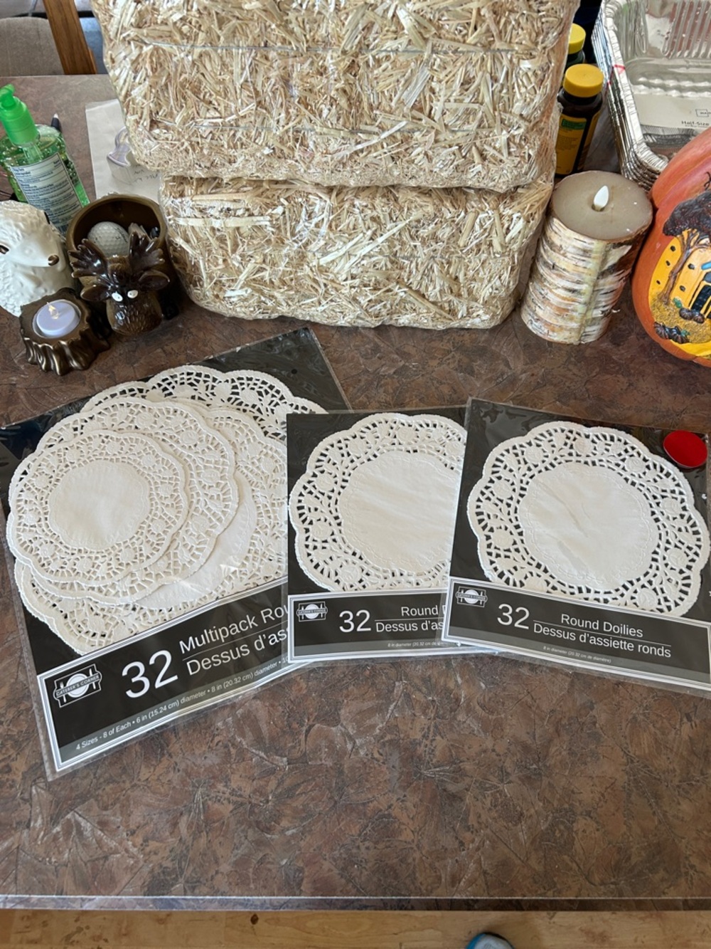 Set of Three Packages of White Round Lace Doilies